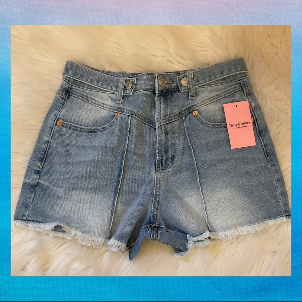 Juicy Couture V Front Denim Shorts with Raw Hem - NWT - Size 29